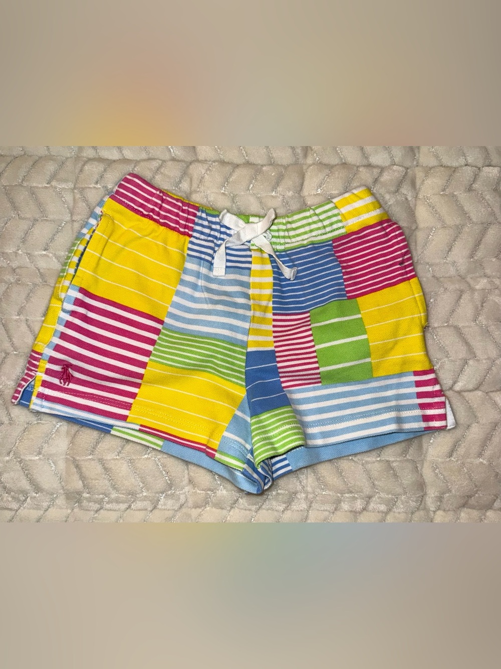 Polo Ralph Lauren girl's shorts in a multicolored patchwork design, size 4/4T